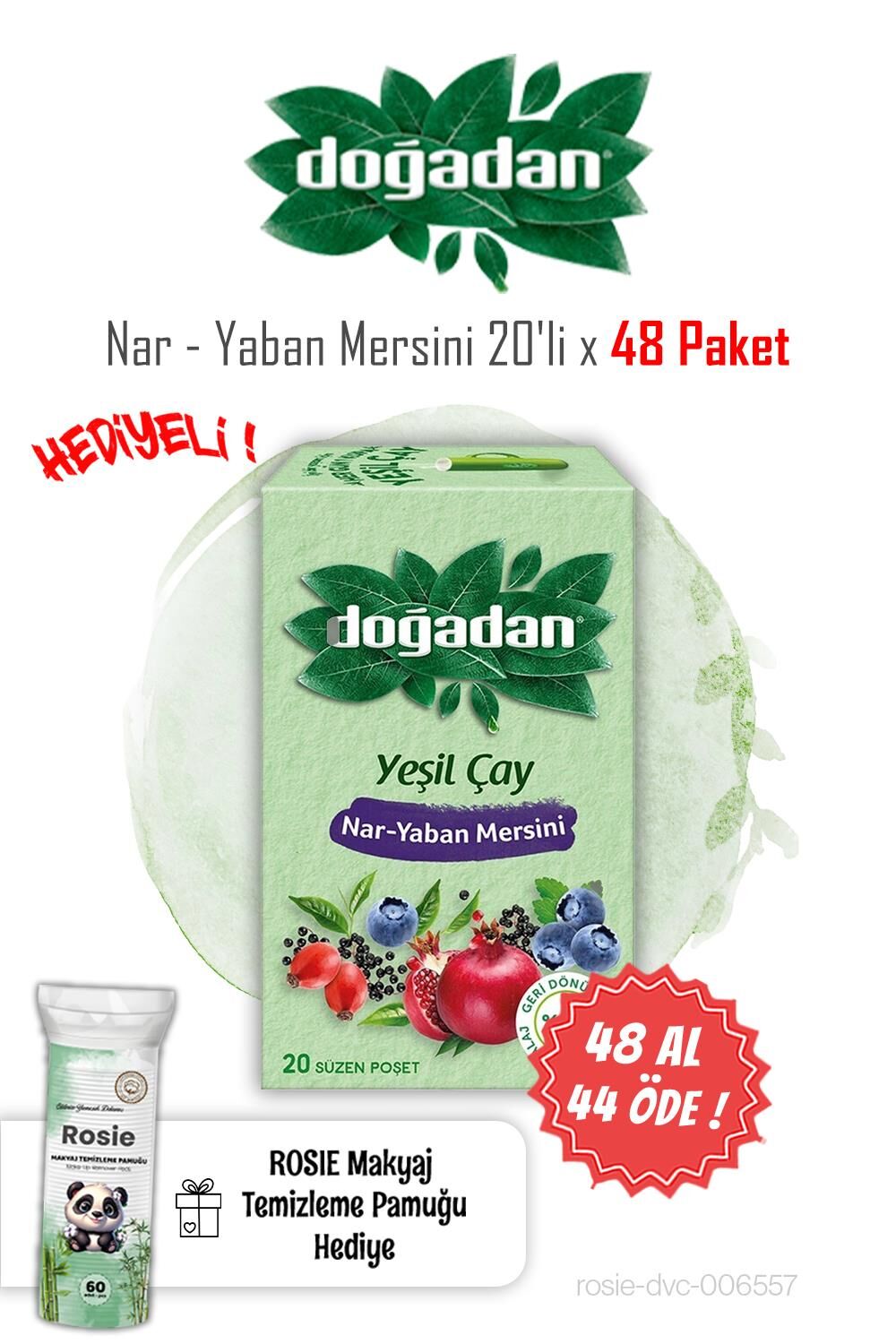 48 AL 44 ÖDE Doğadan Nar Yaban Mersini Yeşil Çay 20'li ve ROSIE