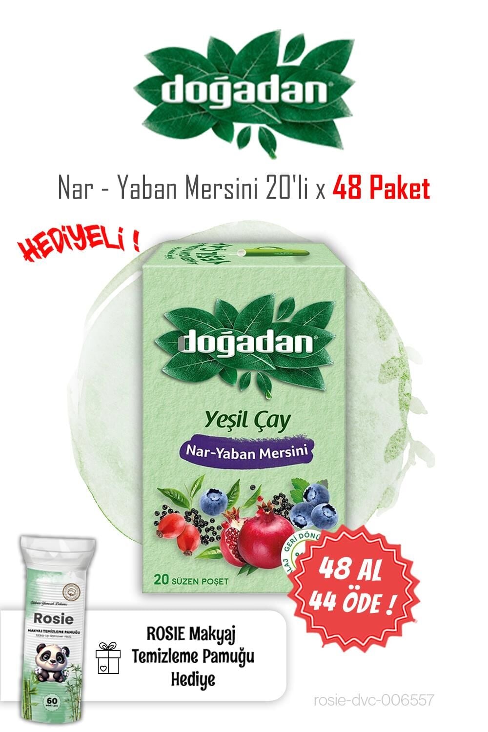 48 AL 44 ÖDE Doğadan Nar Yaban Mersini Yeşil Çay 20'li ve ROSIE
