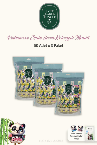 3 Paket Eyüp Sabri Tuncer Verbena & Zinde Limon Kolonyalı Mendil 50'li ve ROSIE