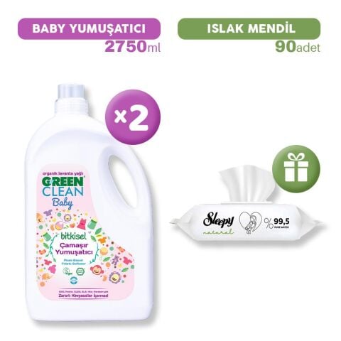 Green Clean Baby Çamaşır Yumuşatıcısı x 2, Islak Mendil Hediye