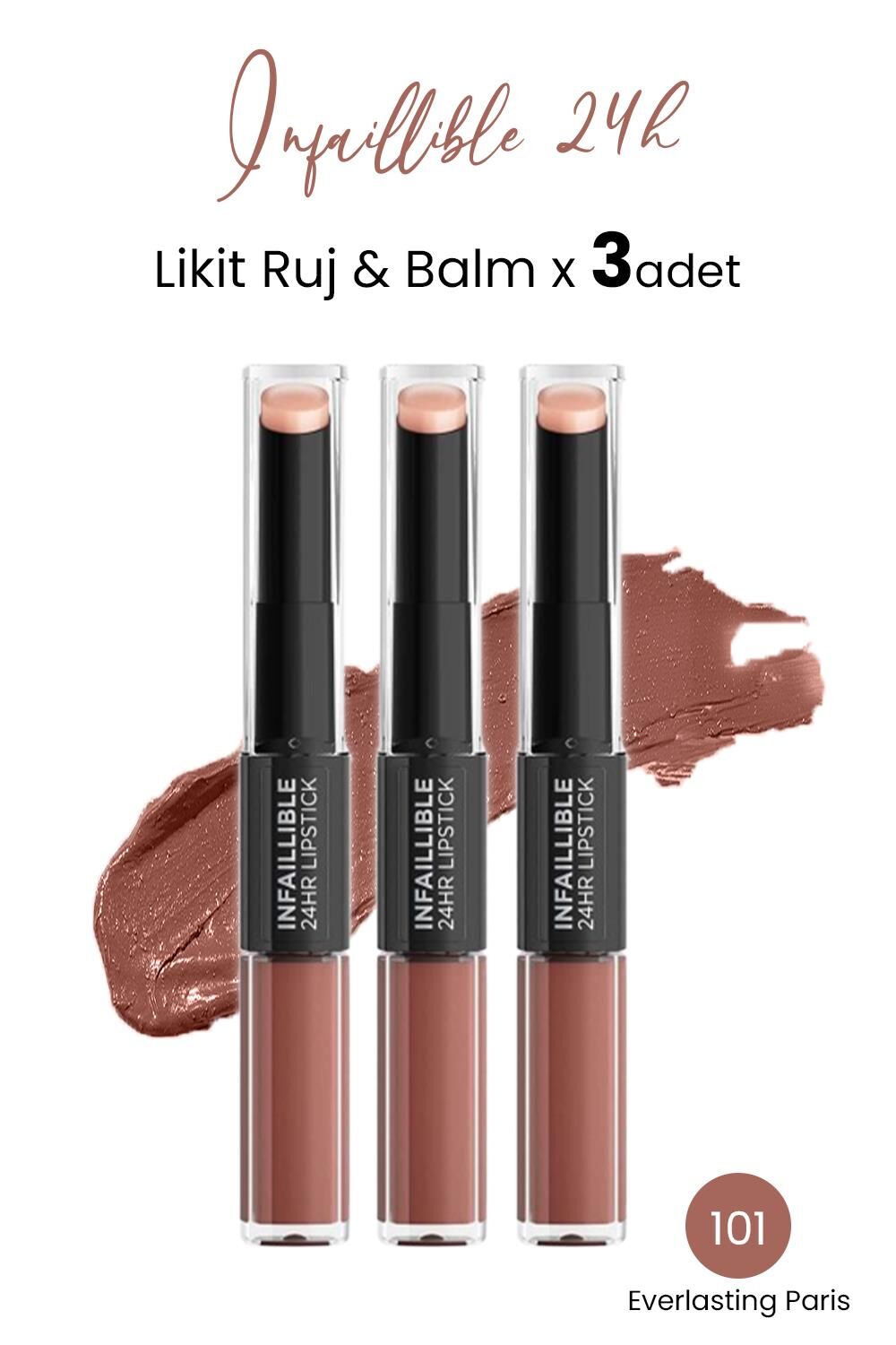 Loreal Paris Infaillible 24H Likit Ruj & Balm 101 Everlasting Paris x 3 Adet