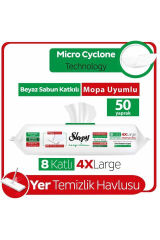 Sleepy Easy Clean Beyaz Sabun + Çamaşır Suyu Katkılı Mopa Uyumlu Yer Temizlik Havlusu 2x50 100 Yaprak