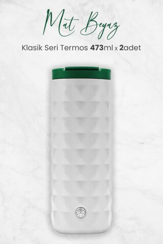 Starbucks Mat Beyaz Klasik Seri Termos 473 ml x 2 Adet