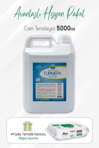 Turmepa Cam Temizleyici 5 lt ve Mopa Uyumlu Yüzey Temizlik 80'li