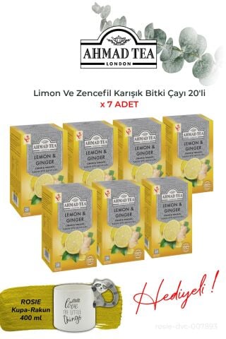 Limon Ve Zencefil Karışık Bitki Çayı 20'li, 7 paket ve Rakun Kupa