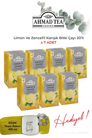 Limon Ve Zencefil Karışık Bitki Çayı 20'li, 7 paket ve Rakun Kupa