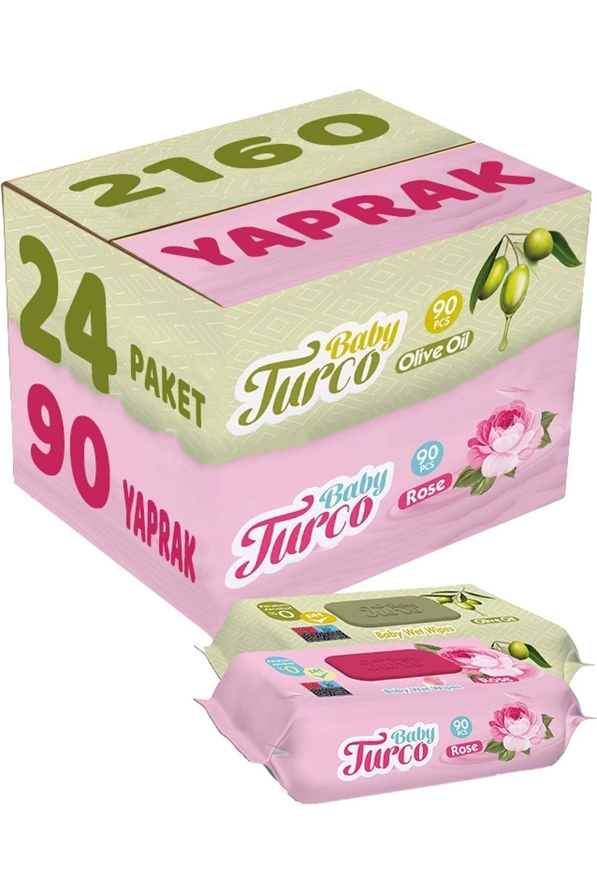 Baby Turco Islak Havlu Mendil 90 Yaprak Karma 24 Lü Set (gül/zeytinyağı) 2160 Yaprak