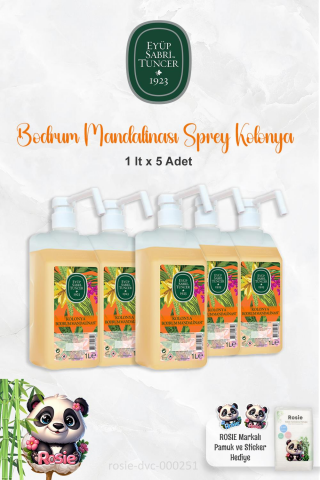 5 Adet Eyüp Sabri Tuncer Bodrum Mandalinası Sprey Başlıklı Kolonya 1 lt  ve ROSIE