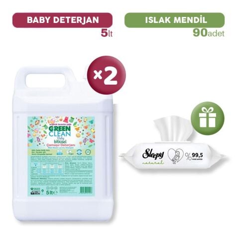 Green Clean Baby Bitkisel Çamaşır Deterjanı x 2, Islak Mendil Hediye