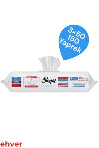 Sleepy 3'Lü Easy Clean Çamaşır Suyu Katkılı Mopa Uyumlu Yer Temizlik Havlusu (150 Yaprak)