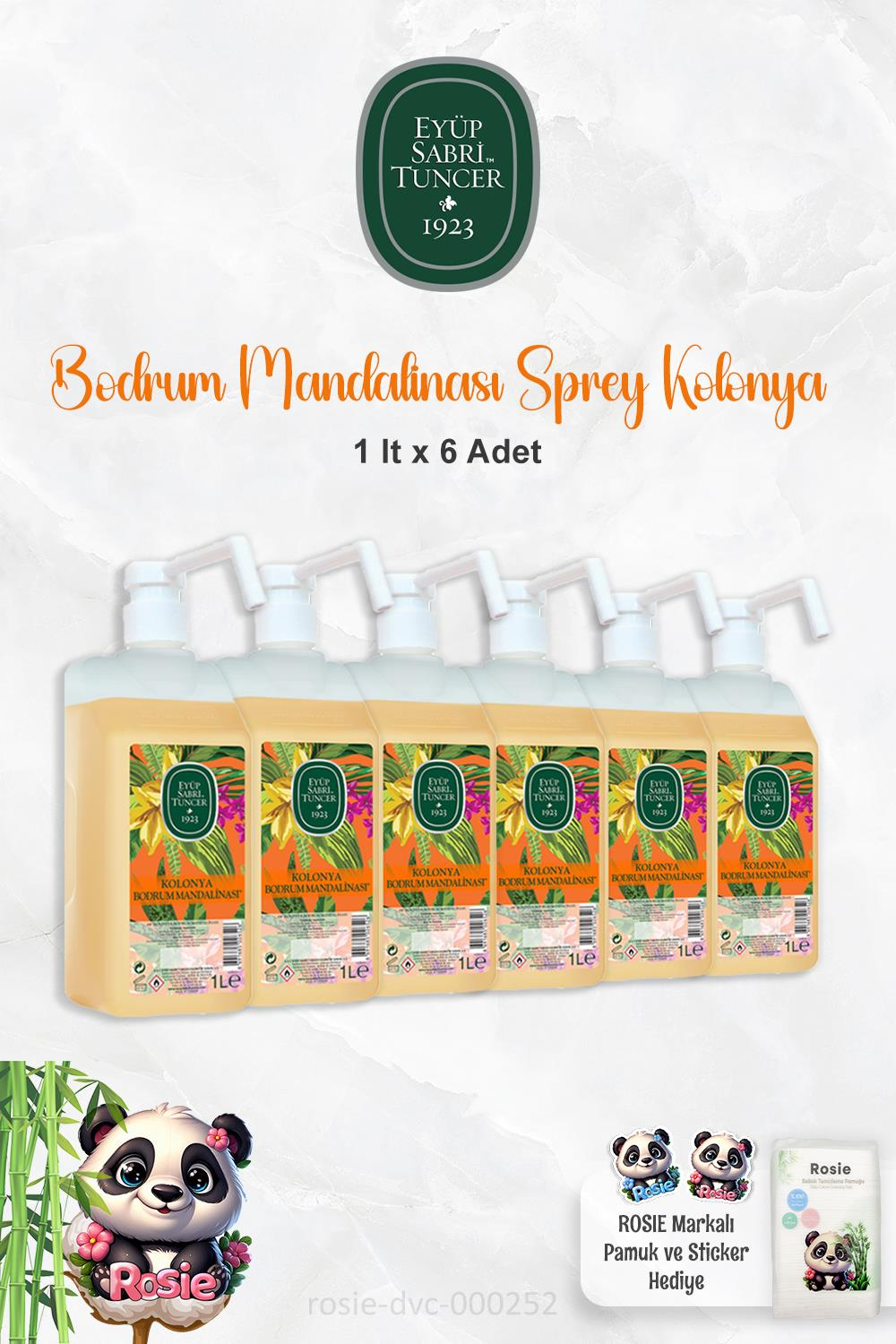6 Adet Eyüp Sabri Tuncer Bodrum Mandalinası Sprey Başlıklı Kolonya 1 lt  ve ROSIE