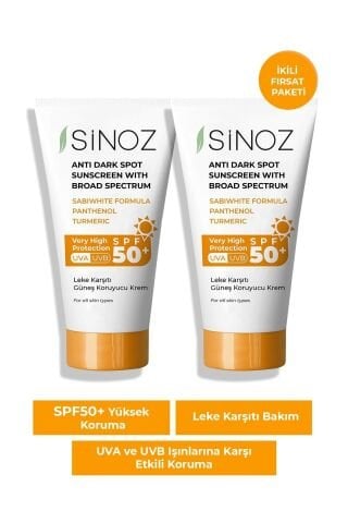 Sinoz Leke Karşıtı Güneş Koruyucu Krem 50SPF 50 ml x 2