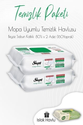 Sleepy Beyaz Sabun Mop Uyumlu Temizlik Havlusu 80' li x 2 Adet ve Islak Havlu