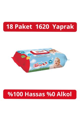 Baby Turco Islak Havlu 90'lı Kapaklı 18 Adet 1620 Yaprak