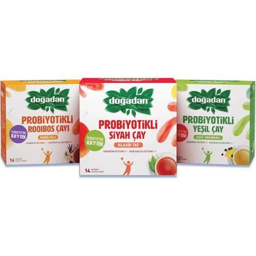 Doğadan Probiyotikli Siyah Çay, Rooibos, Yeşil Çay (3 Adet)