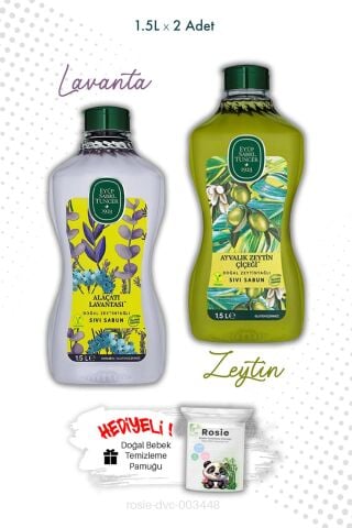 Ayvalık Zeytin Çiçeği ve Alaçatı Lavantası Sıvı Sabun 1.5L ve ROSIE
