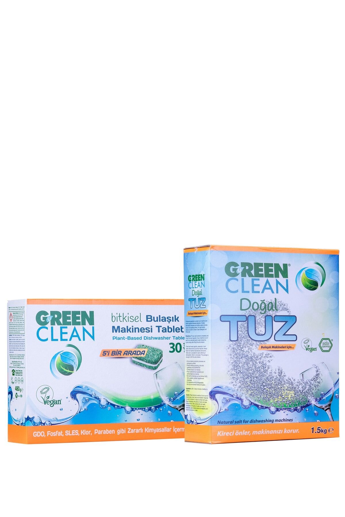 Green Clean Bitkisel Bulaşık Makinesi Tableti 30'lu ve Tuz 1,5 Kg