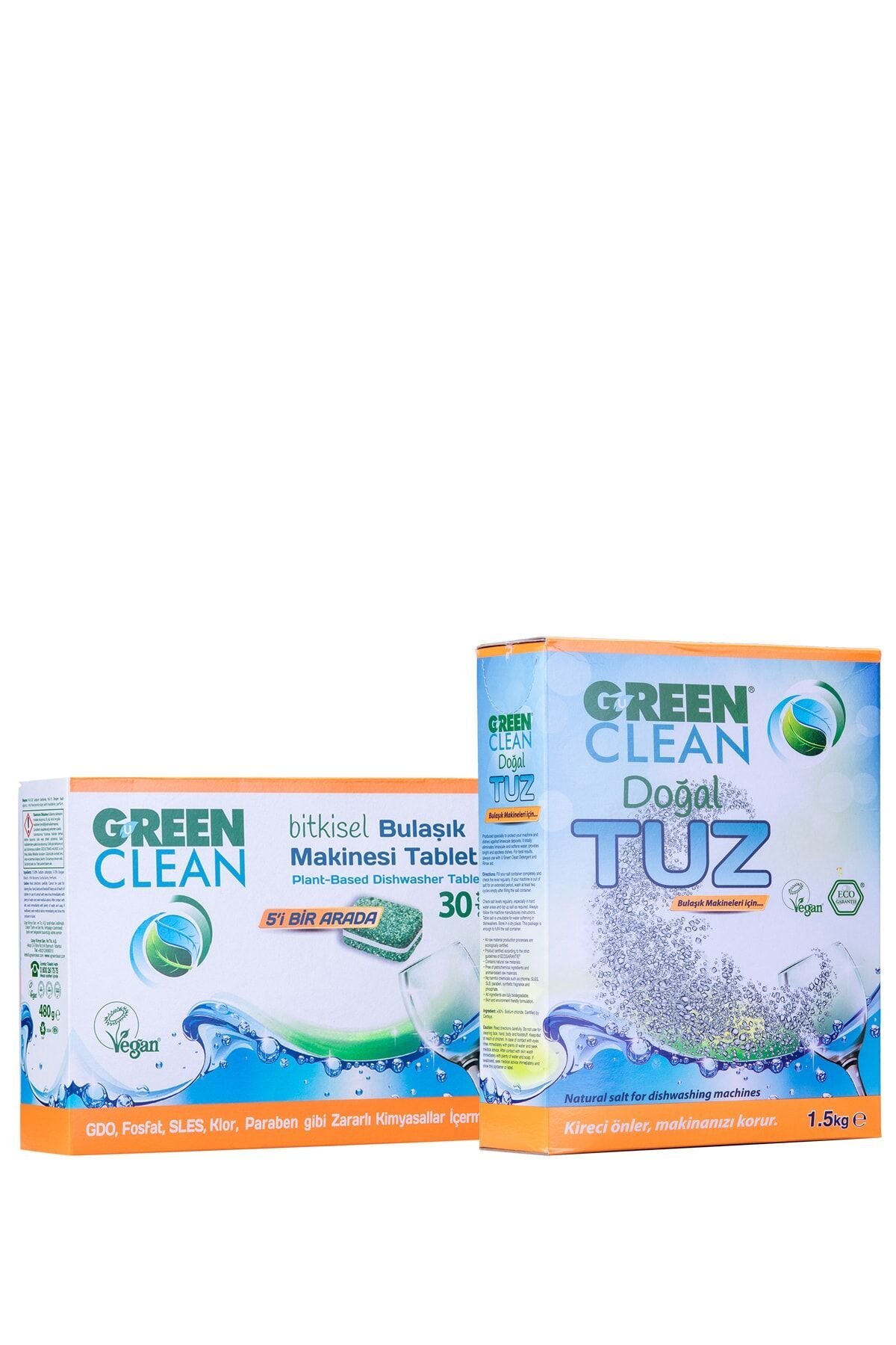 Green Clean Bitkisel Bulaşık Makinesi Tableti 30'lu ve Tuz 1,5 Kg