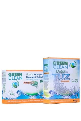 Green Clean Bitkisel Bulaşık Makinesi Tableti 30'lu ve Tuz 1,5 Kg