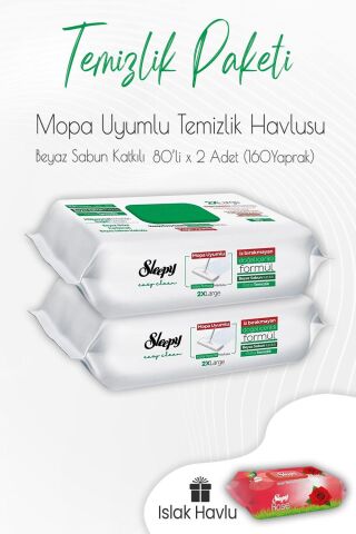 Sleepy Beyaz Sabun Mop Uyumlu Temizlik Havlusu 80' li x 2 Adet ve Islak Havlu
