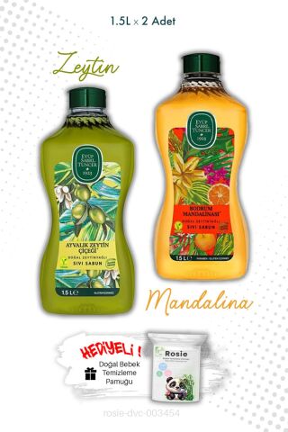 Ayvalık Zeytin Çiçeği ve Bodrum Mandalinası Sıvı Sabun 1.5L ve ROSIE