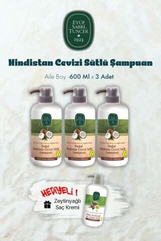 Hindistan Cevizi Sütlü Şampuan 600 ML X 3 ve Saç Kremi Hediyeli