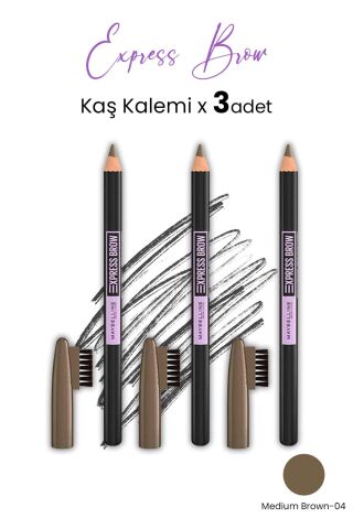 Maybelline Express Brow Kaş Kalemi - 04 Medium Brown x 3 Adet