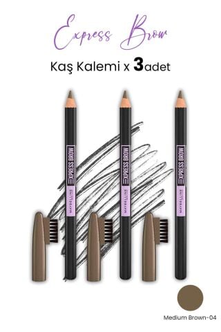 Maybelline Express Brow Kaş Kalemi - 04 Medium Brown x 3 Adet