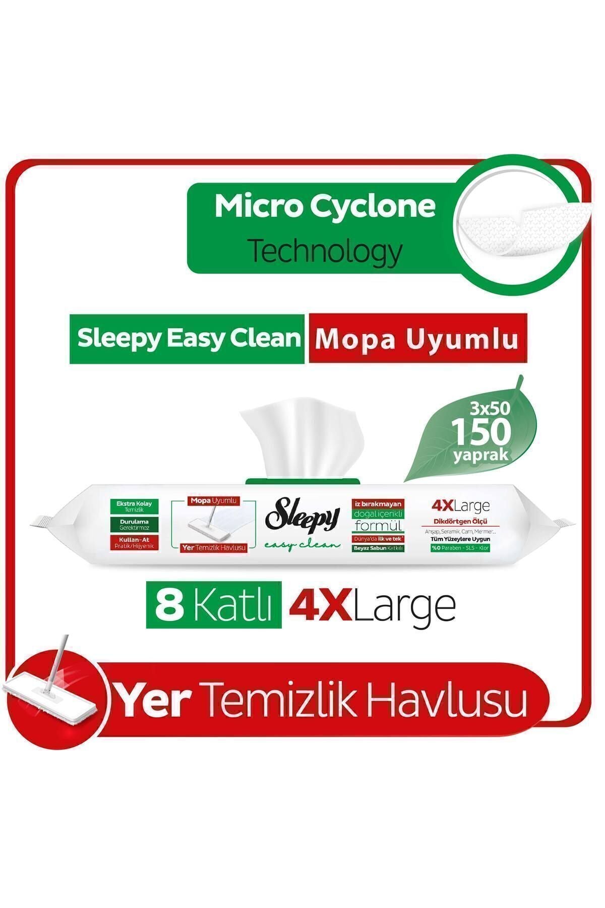 Sleepy Beyaz Sabun Katkılı Mopa Uyumlu Islak Mendil 3X50 (150 Yaprak)