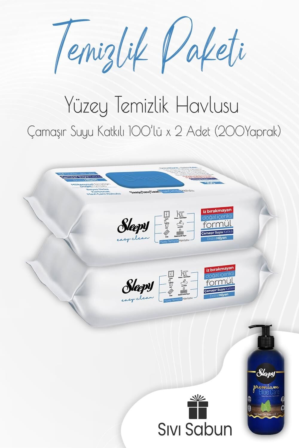 Sleepy Çamaşır Suyu Yüzey Temizlik Havlusu 100' lü x 2 Adet ve Sıvı Sabun