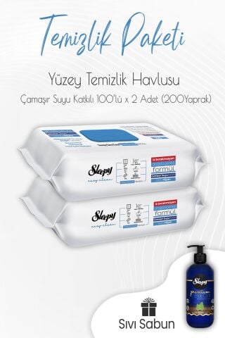Sleepy Çamaşır Suyu Yüzey Temizlik Havlusu 100' lü x 2 Adet ve Sıvı Sabun