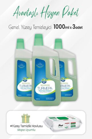 Turmepa Genel Yüzey Temizleyici 1 lt x 3 Adet ve Mopa Uyumlu Yüzey Temizlik 80'li