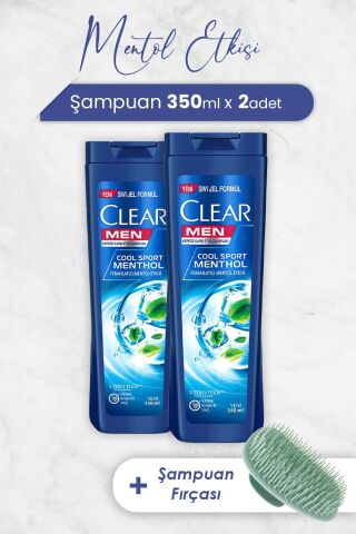 Clear Men Şampuan Ferahlatıcı Mentol Etkisi 350 ml x 2 Adet ve Şampuan Fırçası
