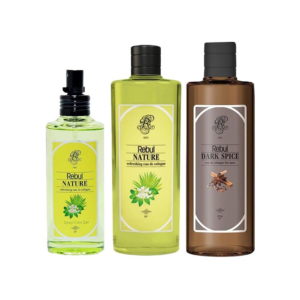 Rebul Nature Sprey Kolonya 100 ml, Cam Şişe 270 ml ve Dark Spice 270 ml