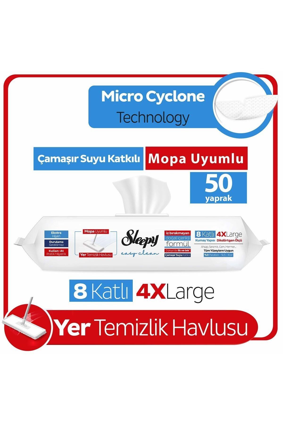 Sleepy Yer Temizlik Havlusu Mop Uyumlu 50 Adet Çamaşır Suyu