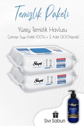 Sleepy Çamaşır Suyu Yüzey Temizlik Havlusu 100' lü x 2 Adet ve Sıvı Sabun