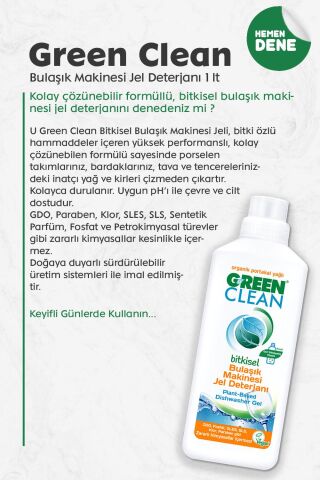 U Green Clean Bulaşık Makinesi Jel Deterjan 1 L