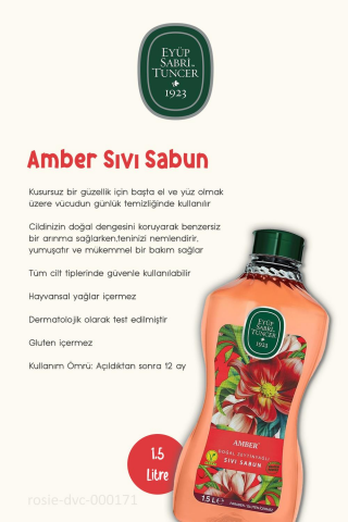 3'lü Eyüp Sabri Tuncer Doğal Zeytinyağlı Sıvı Sabun Amber 1.5 lt ve Pamuk ROSIE