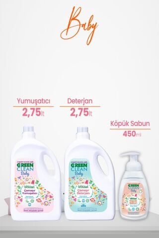 Green Clean Baby Bitkisel Çamaşır Deterjanı ve Yumuşatıcı Lavanta Yağlı 2750 ml ve Köpük Sabun Portakal Yağlı 450 ml