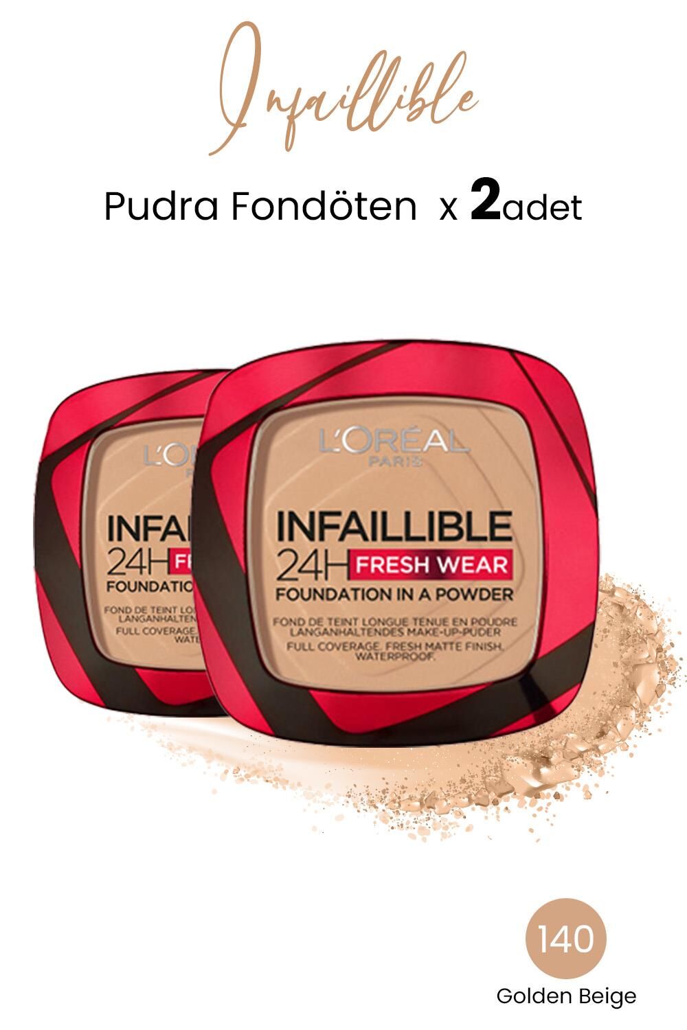 Loreal Paris Infaillible 24H Fresh Wear Pudra Fondöten 140 Golden Beige x 2 Adet