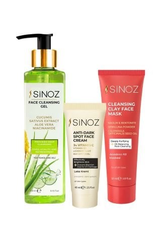 Sinoz Yüz Temizleme Jeli 250 ml, Leke Kremi 40 ml ve Arındırıcı Kil Maskesi 50 ml