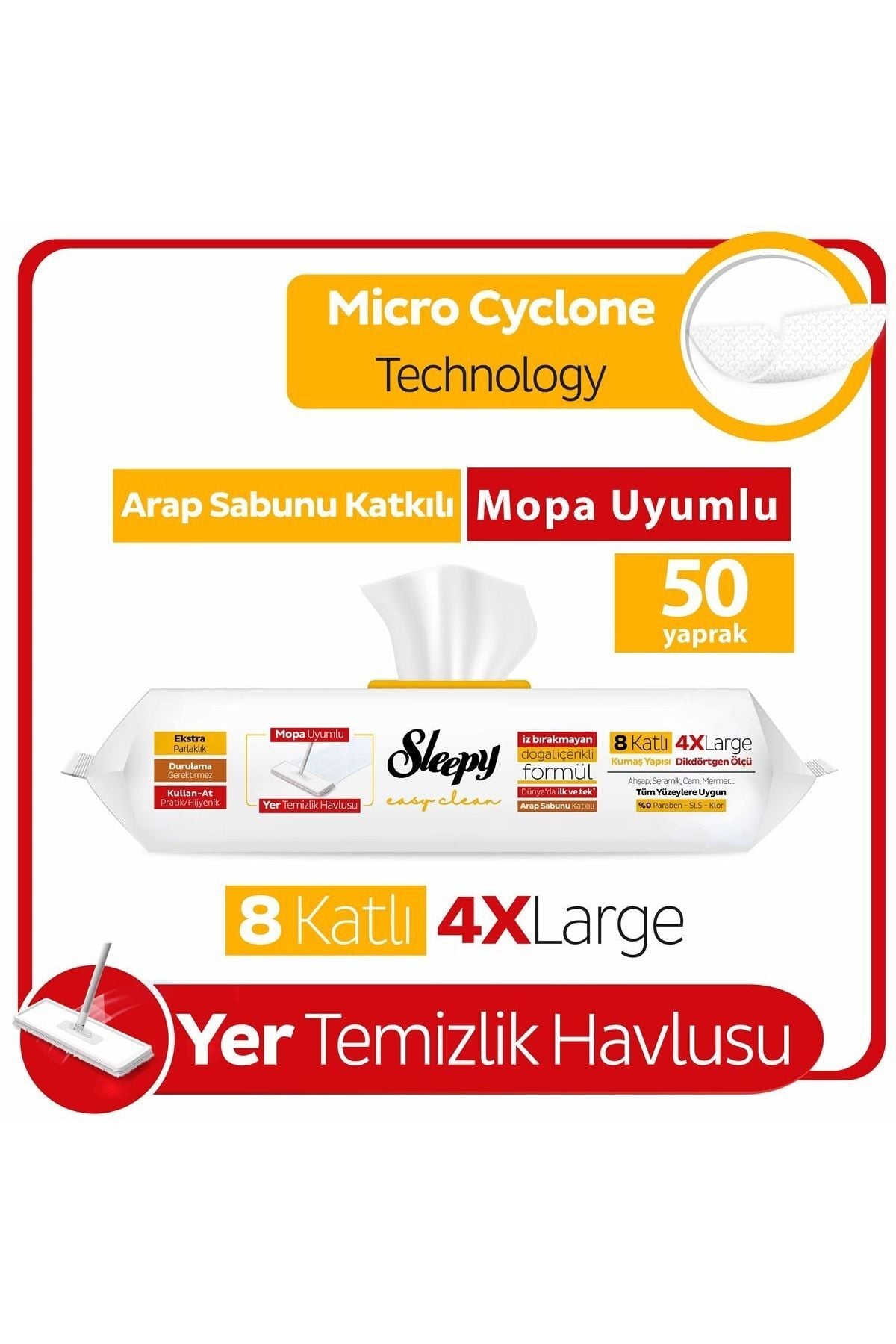 Sleepy Yer Temizlik Havlusu Mop Uyumlu 50 Adet Arap Sabunlu