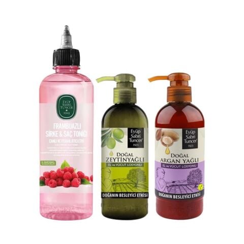 Frambuazlı Sirke & Saç Toniği 500 ml, Zeytinyağlı Vücut Losyonu Ve Argan Yağlı Vücut Losyonu