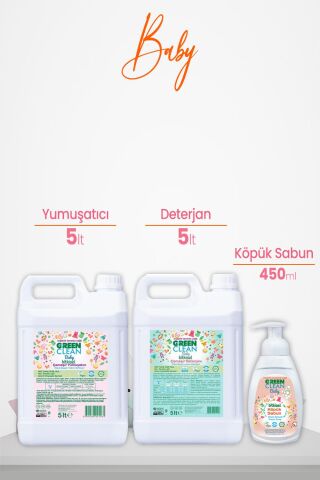Green Clean Baby Bitkisel Çamaşır Yumuşatıcı ve Deterjanı Lavanta 5 lt ve Köpük Sabun Portakal 450 ml