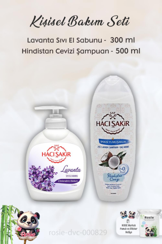 Hacı Şakir Lavanta Dinlendirici Sıvı Sabun 300 ml, Hindistan Cevizli Şampuan 500 ml ve ROSIE