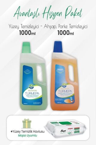 Turmepa Yüzey Temizleyici 1 lt, Ahşap Parke Temizleyici 1 lt ve Mopa Uyumlu 80'li