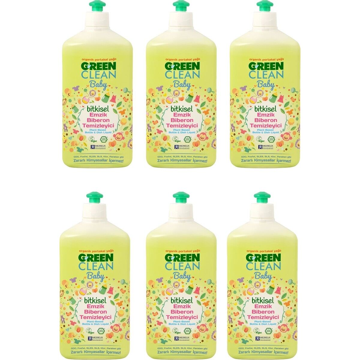 Green Clean Organik Portakal Yağlı Baby Biberon Emzik Temizleyici 500 ml 6'lı Set