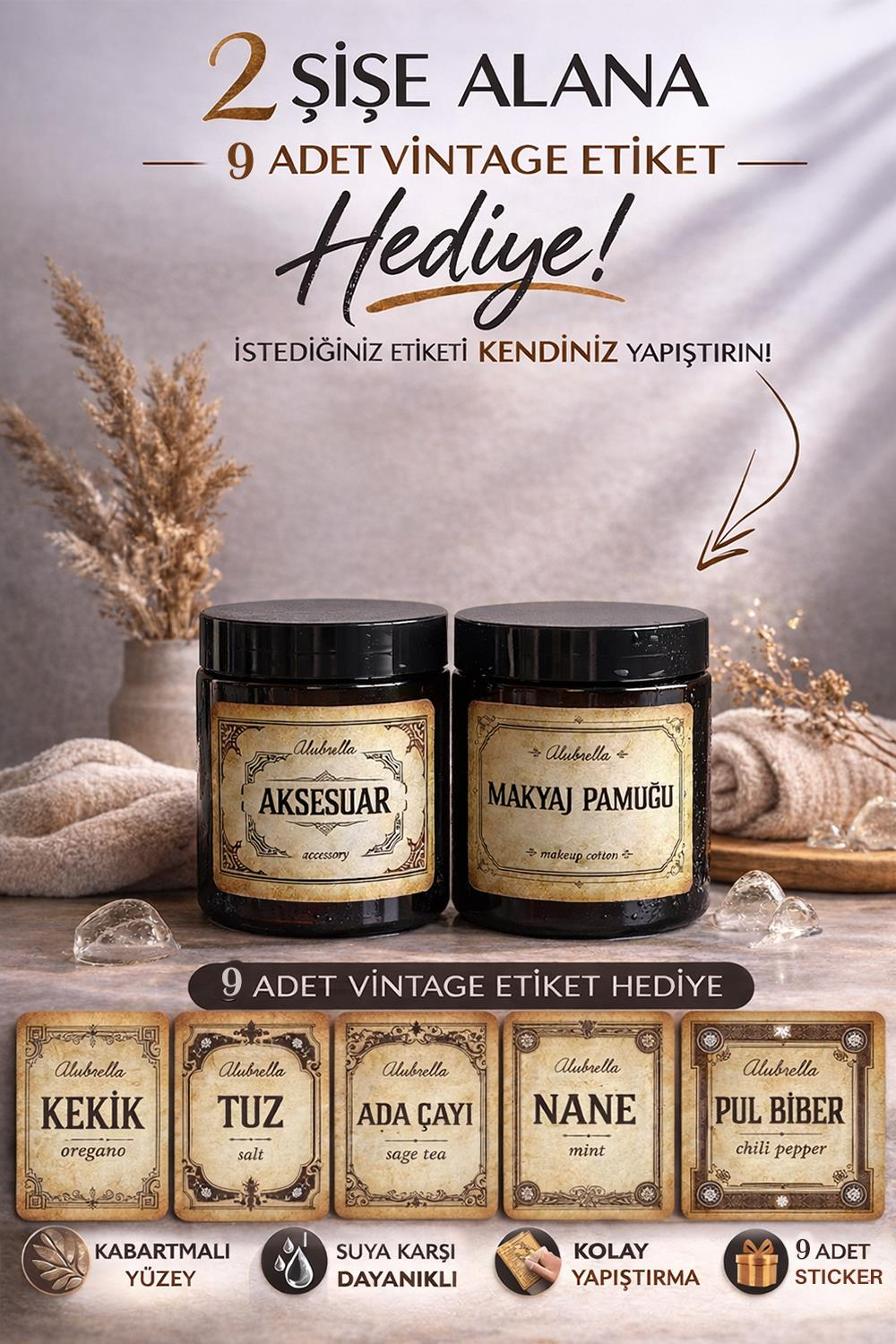 Plastik Kavanoz Seti ve Kozmetik Temalı Etiketler