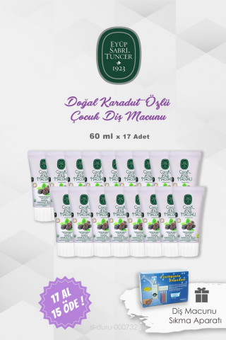 Eyüp Sabri Tuncer Doğal Karadutlu  17 AL 15 ÖDE Çocuk Diş Macunu 60 ml ve Pratik Diş Macunu Aparatı