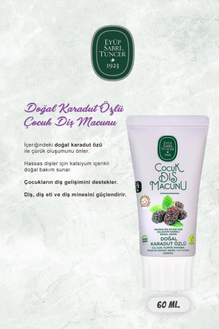 Eyüp Sabri Tuncer Doğal Karadutlu  17 AL 15 ÖDE Çocuk Diş Macunu 60 ml ve Pratik Diş Macunu Aparatı